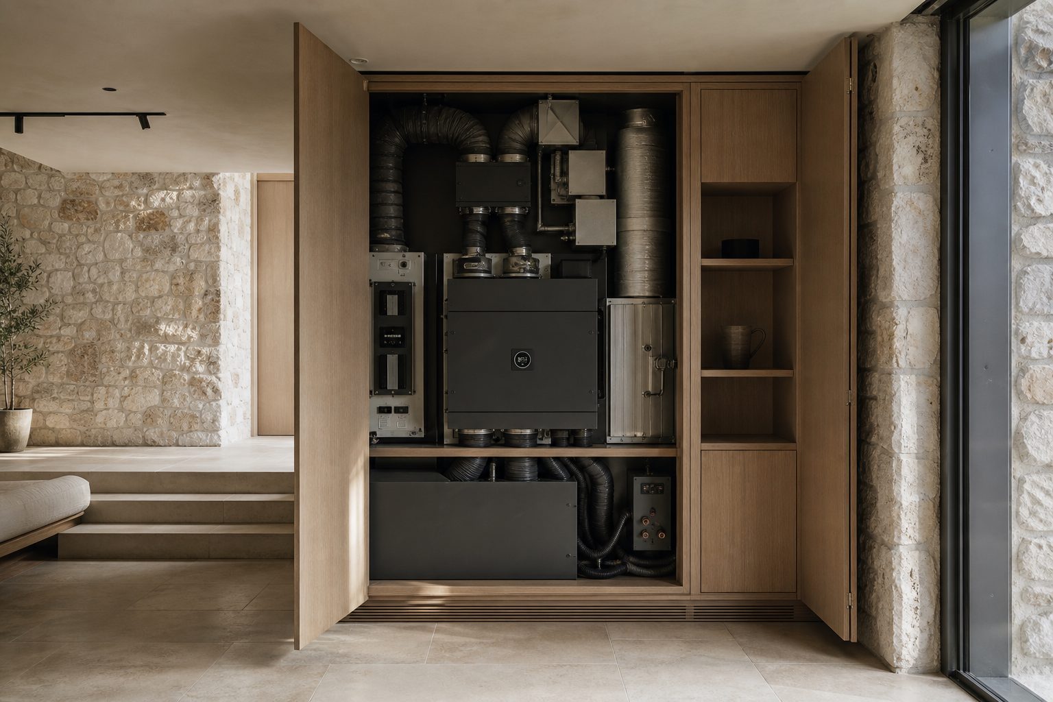 Une installation technique intégrée dans les menuiseries d'une villa à Biot