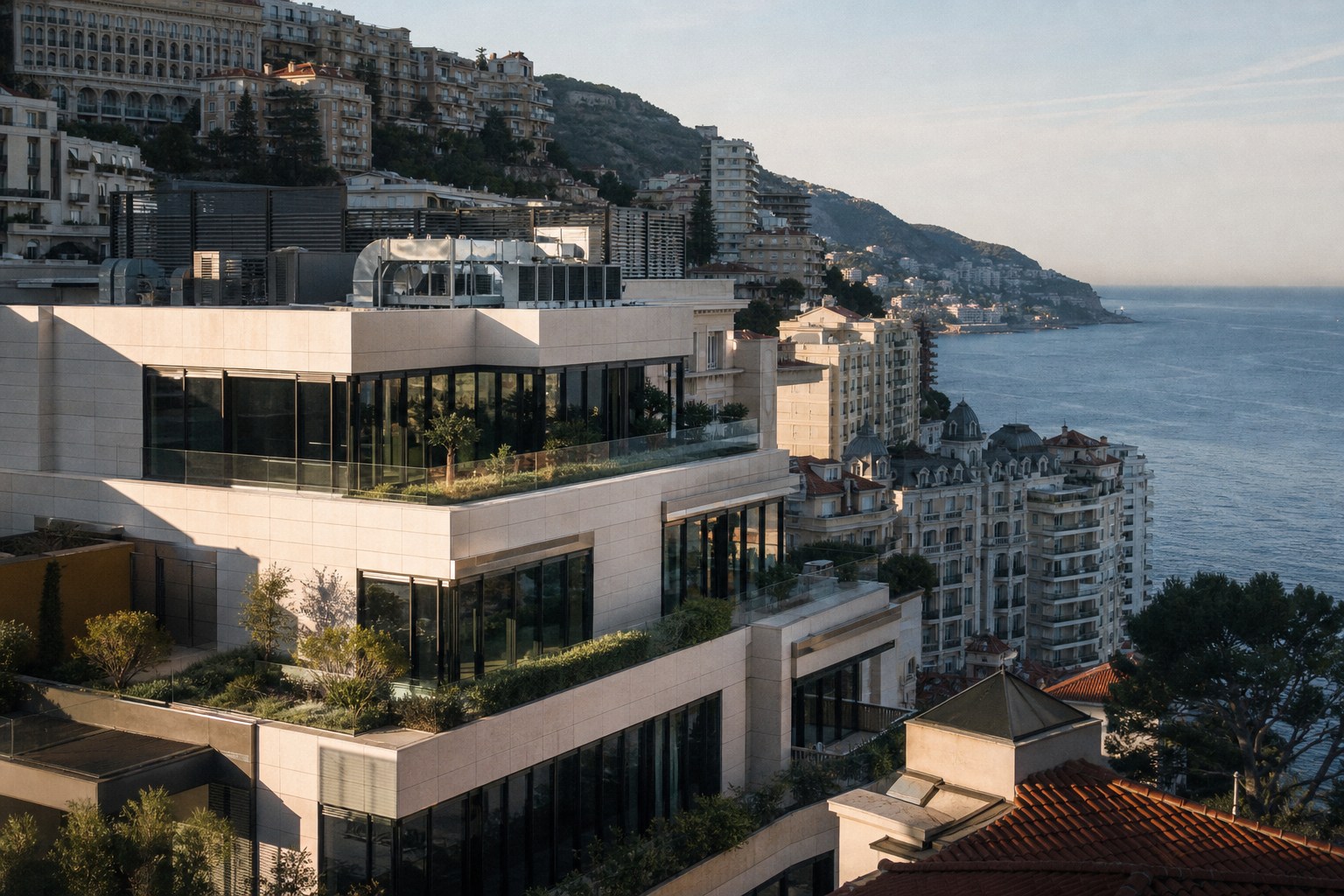 Un bâtiment professionnel intégré dans le relief urbain de Monaco